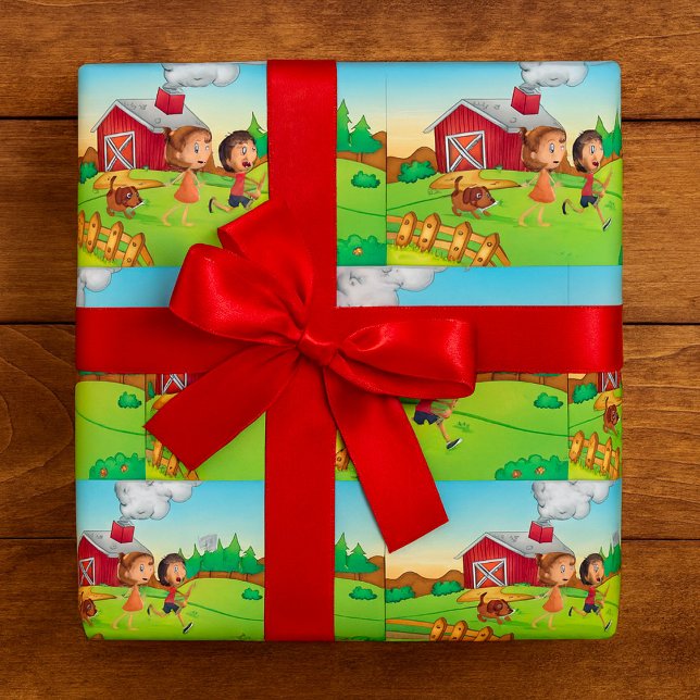 Kinder auf einem Bauernhof Geschenkpapier (Von Creator hochgeladen)