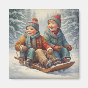 Kinder auf einem Schlittenmagnet Magnet
