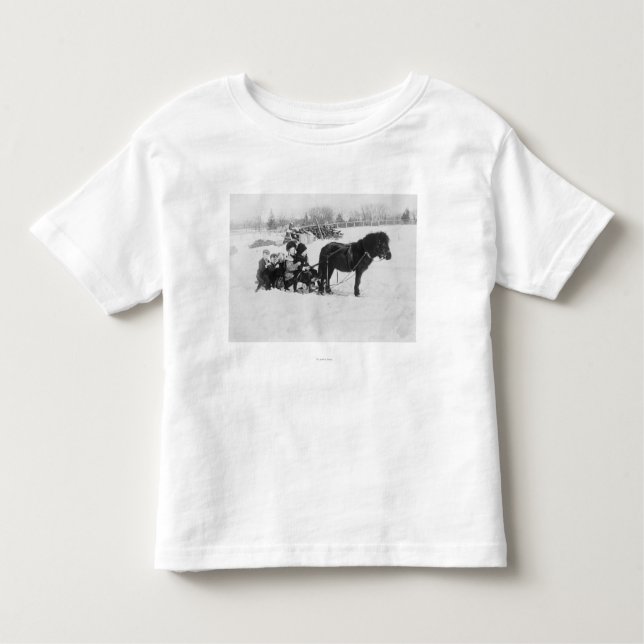 Kinder auf Pony gezeichneter Schlitten-Fotografie Kleinkind T-shirt (Vorderseite)