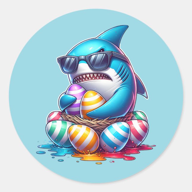 Kinder Aufkleber mit Hai Motiv, Oster Sticker bunt (Vorderseite)