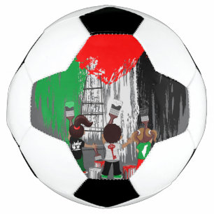 Kinder aus Gaza malen die palästinensische Flagge Fußball