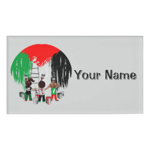 Kinder aus Gaza malen die palästinensische Flagge  Namenschild