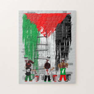 Kinder aus Gaza malen die palästinensische Flagge Puzzle