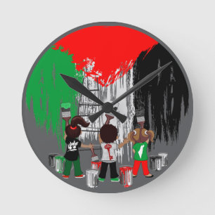 Kinder aus Gaza malen die palästinensische Flagge Runde Wanduhr