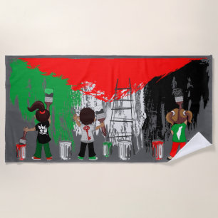 Kinder aus Gaza malen die palästinensische Flagge Strandtuch