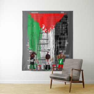 Kinder aus Gaza malen die palästinensische Flagge Wandteppich