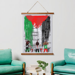 Kinder aus Gaza malen die palästinensische Flagge Wandteppich Mit Holzrahmen