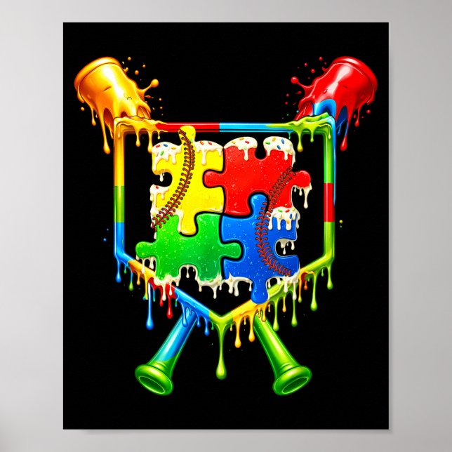 Kinder Autismus-Bewusstsein Baseball Eis Drip Poster (Vorne)