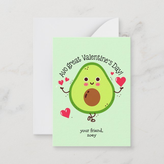 Kinder Avocado Valentinstag Mitteilungskarte (Vorderseite)