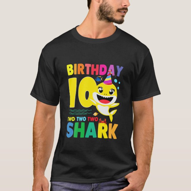 Kinder Baby Shark 10th Bday Boy Girl Zwei 10 Jahre T-Shirt (Vorderseite)