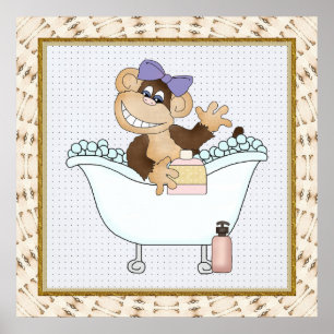 Kinder Bad Affen Cartoon Poster