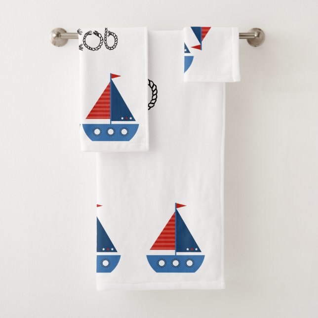 Kinder Badetuch Set - Rot / Blau Segelboote (Insitu)