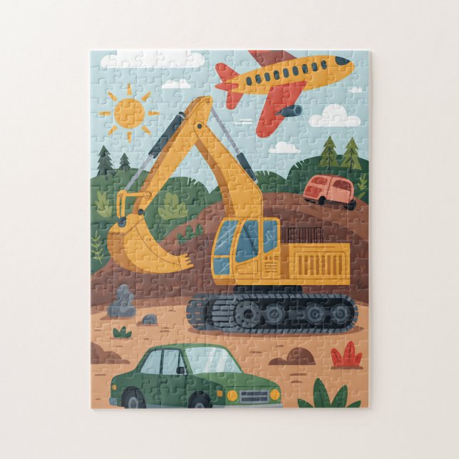 Kinder Bagger Lastwagen Flugzeug Kunstpuzzle  Puzzle (Vertikal)