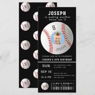 Kinder Baseball Custom Foto Sport Ticket Einladung