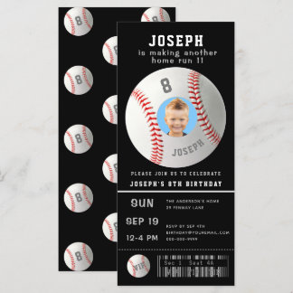 Kinder Baseball Custom Foto Sport Ticket Einladung