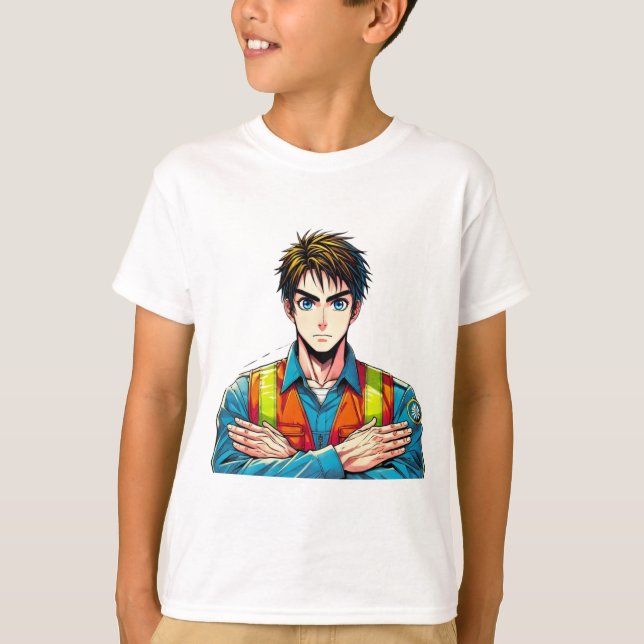 Kinder Basic T-Shirt mit Manga-Sicherheitsfachmann (Vorderseite)