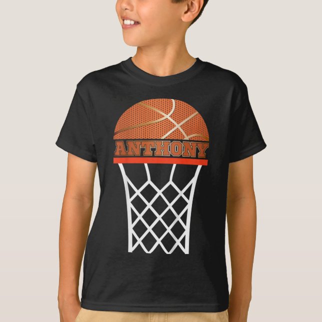 Kinder Basketball Anthony Individuelle Name Gesche T-Shirt (Vorderseite)
