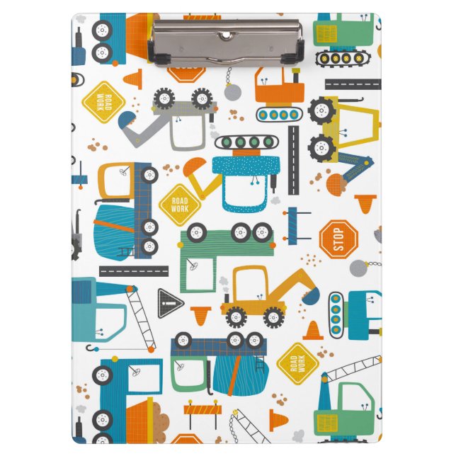 Kinder Baufahrzeuge Doodle Klemmbrett (Vorderseite)
