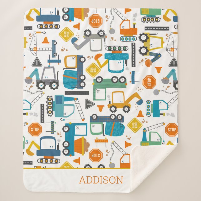 Kinder Baufahrzeuge Doodle Personalisiert Sherpadecke (Vorderseite)