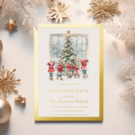 Kinder & Bäume Gold Foil Weihnachtsfest Party Folieneinladung