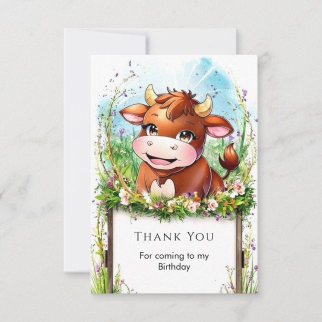 Kinder bearbeitbare Kuh Geburtstag Dankeskarte (Vorderseite)