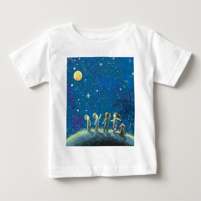 Kinder beim nächtlichen Himmel Baby T-shirt (Vorderseite)