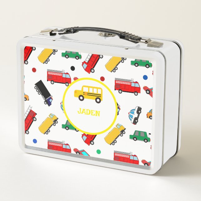 Kinder benennen Rucksack Auto Rennen zurück zur Sc Metall Brotdose (Rückseite)