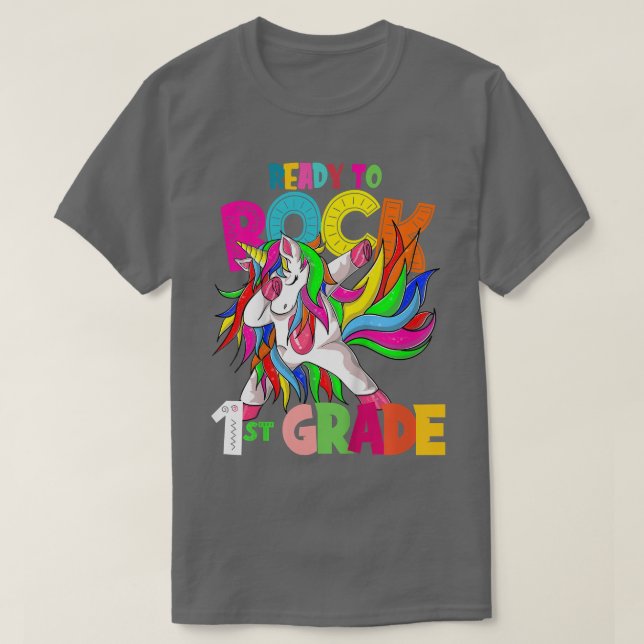 Kinder Bereit zum Rock 1. Klasse Dbing Einhorn zur T-Shirt (Design vorne)