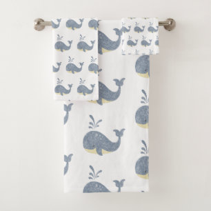 KINDER BLAU WHUE WHITE WHALE BADEZIMMER TOWEL SET