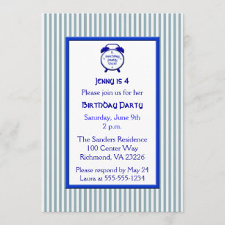 Kinder Blaue und weiße Streifen Niedliche Uhr Gebu Einladung