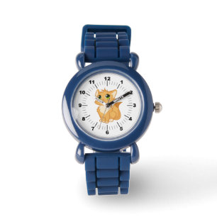 Kinder Blaues Silikon-Gurtband - Niedliche Katze Armbanduhr