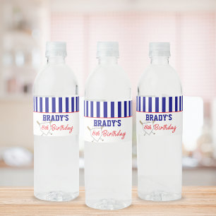 Kinder Blue Baseball gestreift Geburtstagsparty Wasserflaschenetikett