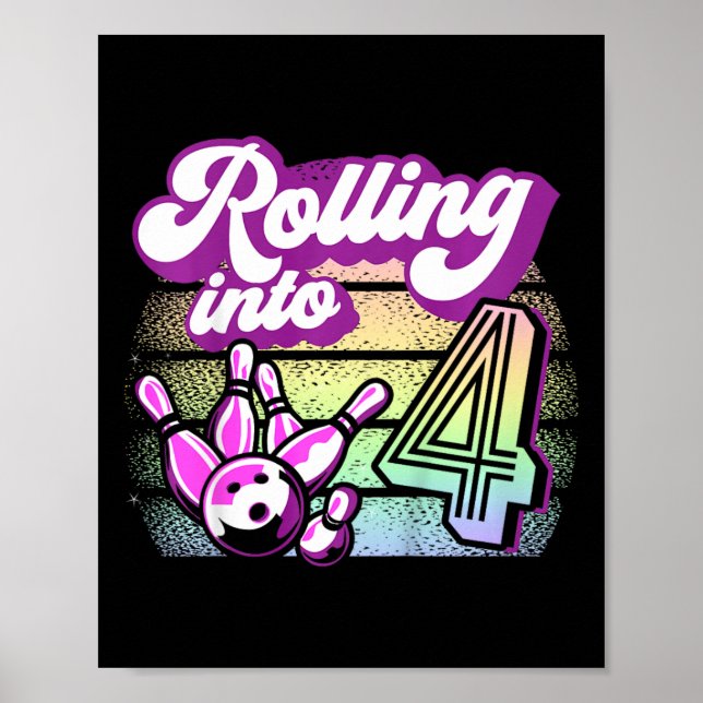 Kinder Bowling Party in 4 Bowling Geburtstag Poster (Vorne)