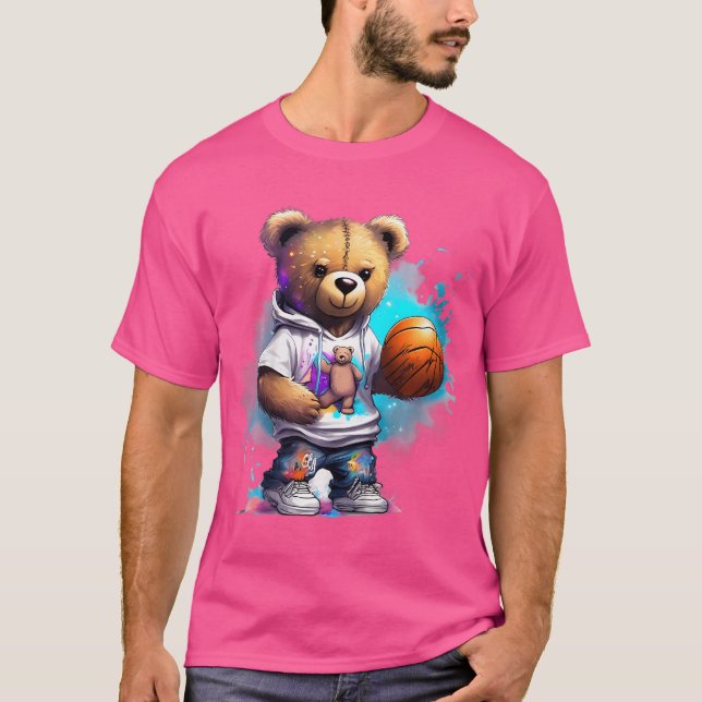 Kinder Boys Basketball Teddy Bear Grafik T-Shirt (Vorderseite)