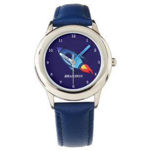 Kinder Boys Rocket Space Blue Astronaut Name Armbanduhr