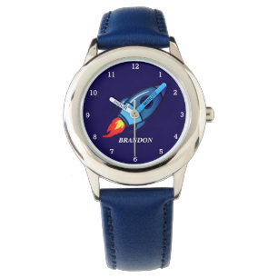 Kinder Boys Rocket Space Blue Astronaut Name Armbanduhr