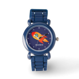 Kinder Boys Rocket Space Blue Astronaut Name Armbanduhr