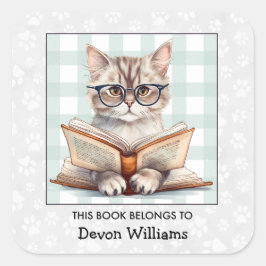 Kinder buchen Cat Buchzeichen Quadratischer Aufkleber