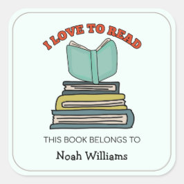 Kinder buchen Personalisierte Buchzeichen Quadratischer Aufkleber