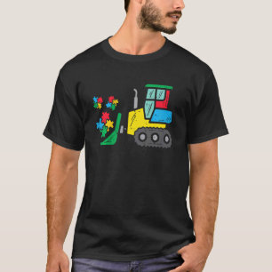 Kinder Bulldozer Puzzle Autismus Bewusstseinsbildu T-Shirt