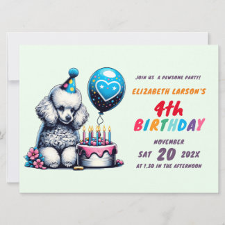 Kinder buntes Poodle Thema Geburtstag Einladung