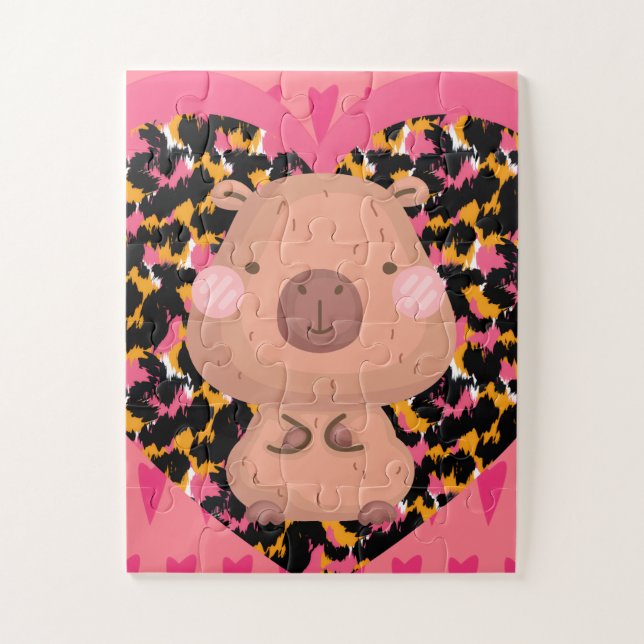Kinder Cabybara und Herzen Puzzle (Vertikal)