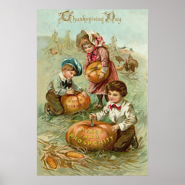 Kinder Carving Pumpkins Türkei Haystack Corn Poster (Vorne)