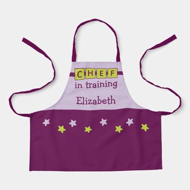 Kinder Chef Name Sterne lila grün Schürze (Vorderseite)