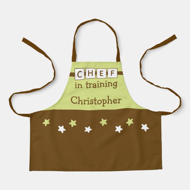 Kinder-Chef nennt Sterne grün braun Schürze (Vorderseite)