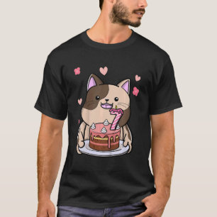 Kinder Chubby Cat mit einem Geburtstagskuchen 7. J T-Shirt