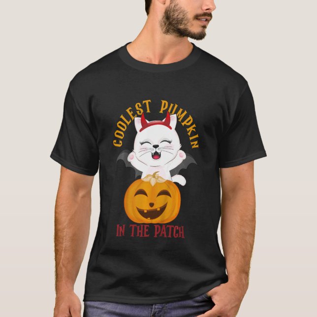 Kinder Cooler Kürbis in die Patchkatze Mädchen Jun T-Shirt (Vorderseite)