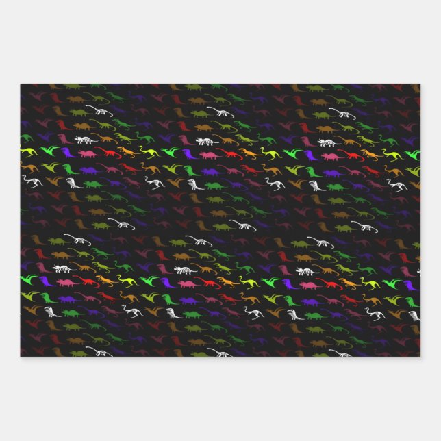 Kinder cooler Regenbogen bunt niedlicher Dinosauri Geschenkpapier Set (Vorderseite)