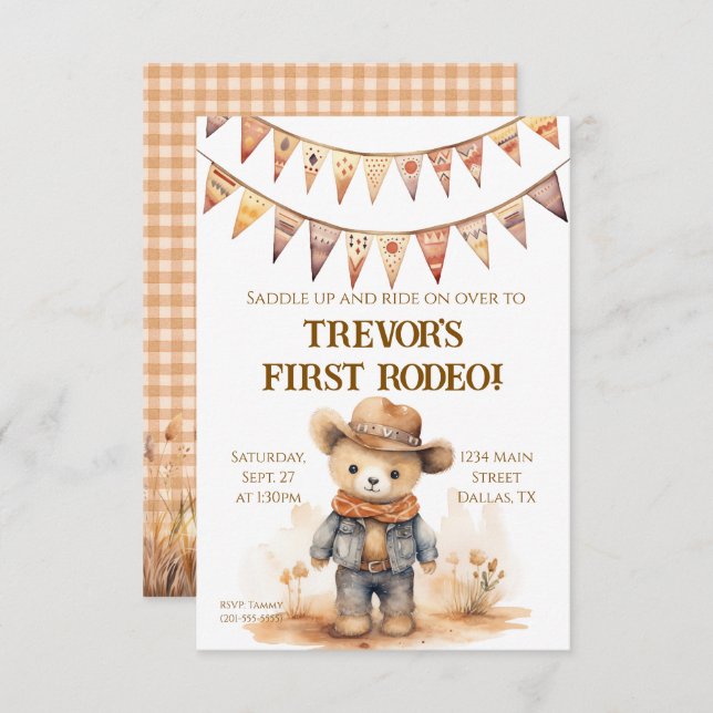 Kinder Cowboy Geburtstagsparty Einladung (Vorne/Hinten)