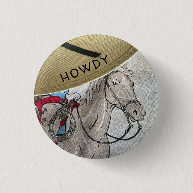 Kinder Cowboy-Thema reiten Pferdeschlitten Button (Vorderseite)